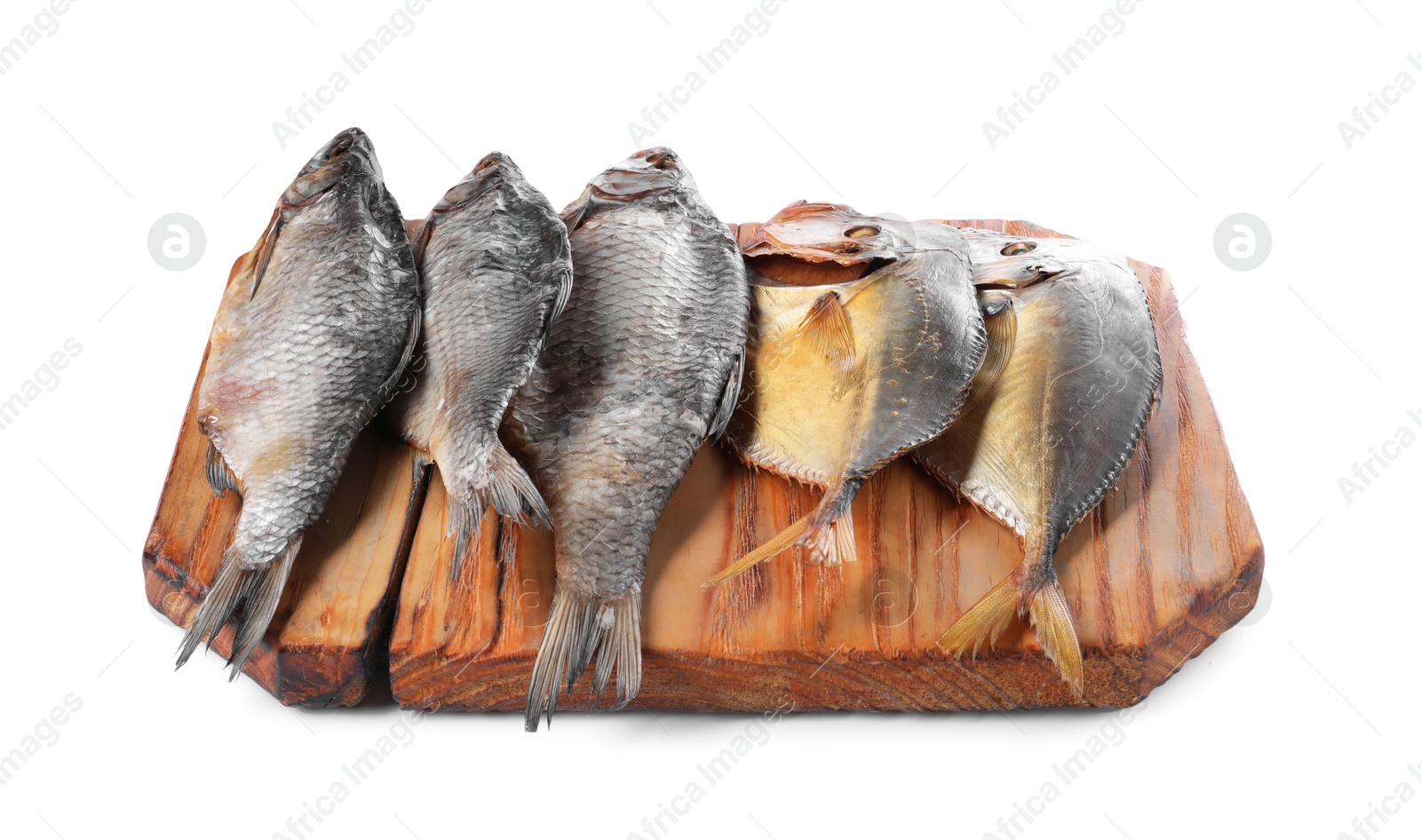 Photo of Many different dried fish isolated on white