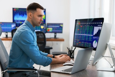 Financial trading specialist working on computer in office