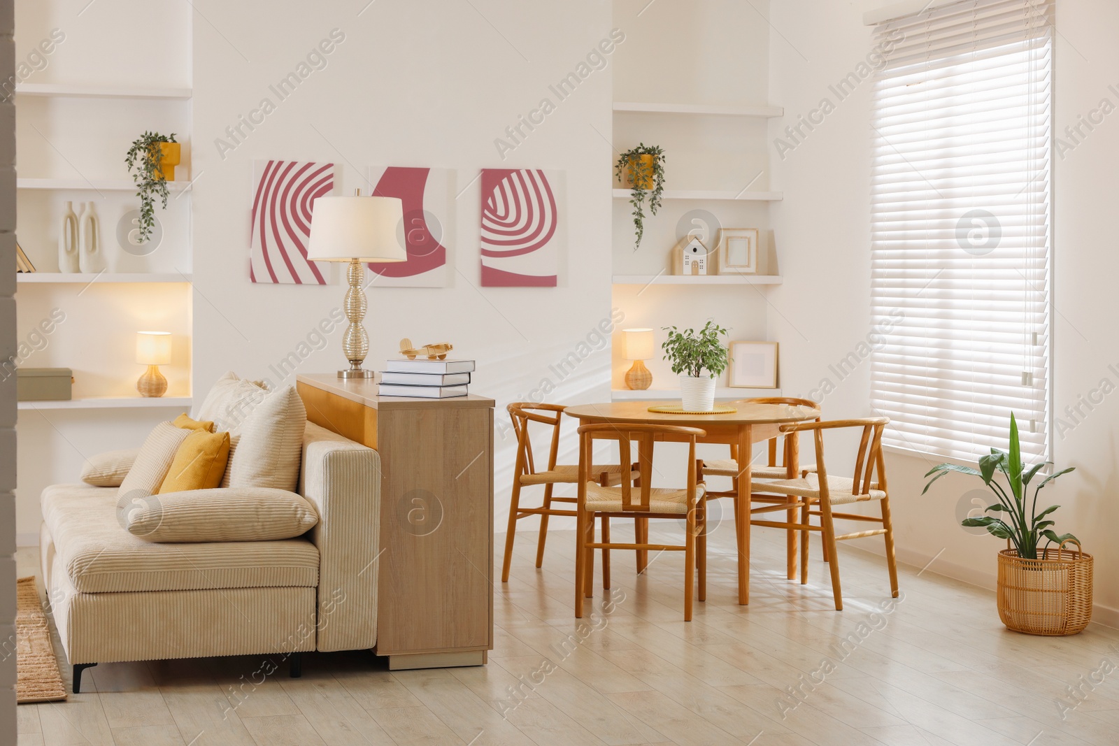 Stylish furniture and decor in cozy living room. Interior design Photo of Stylish furniture and decor in cozy living room. Interior design