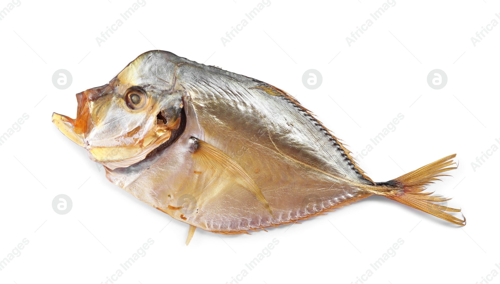 Photo of Dried moonfish isolated on white, top view