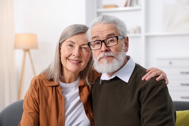 Portrait of happy elderly couple at home