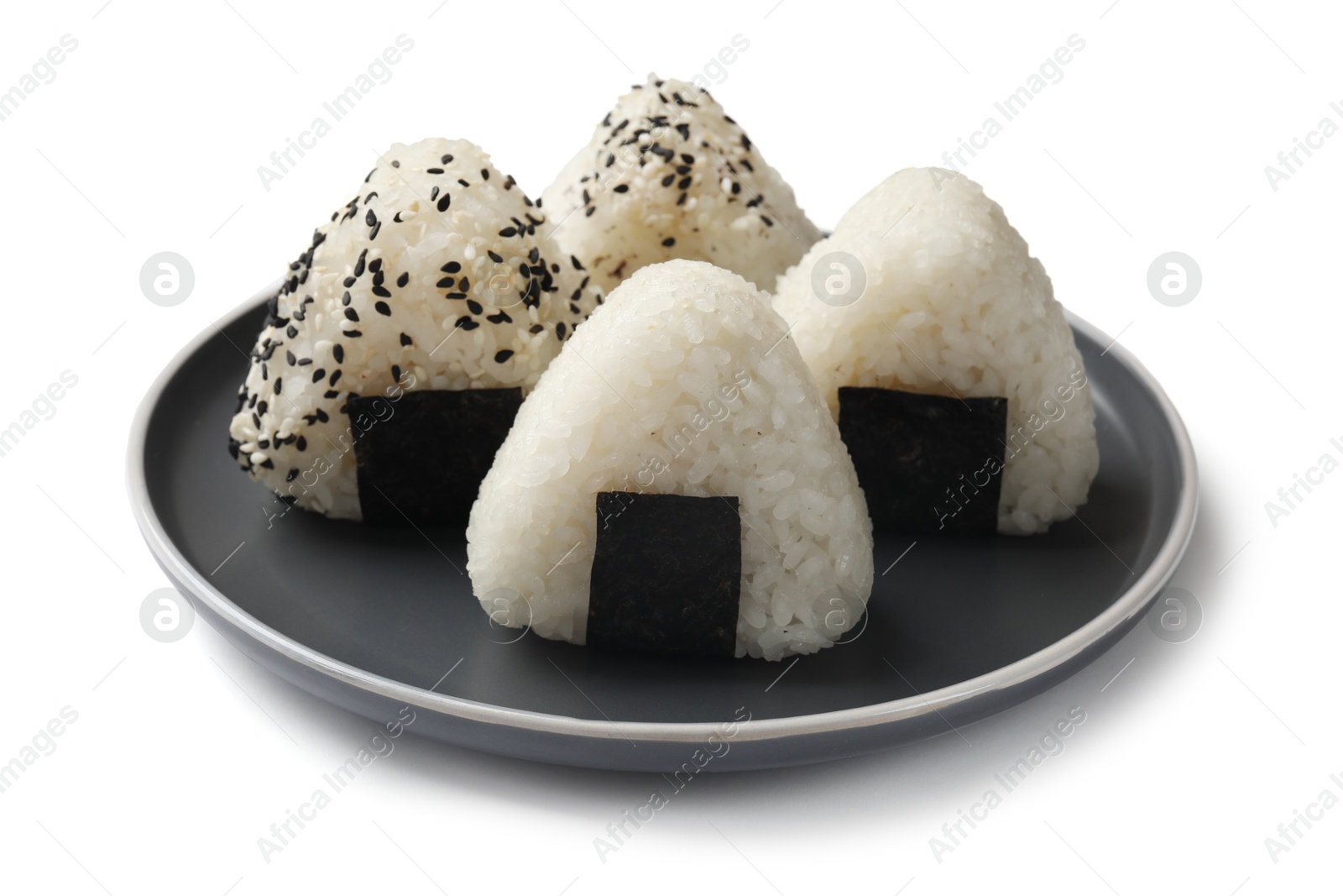 Rice balls (onigiri) isolated on white. Traditional Japanese dish Photo of Rice balls (onigiri) isolated on white. Traditional Japanese dish