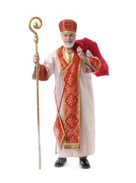 Saint Nicholas with sack on white background