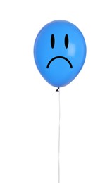 Image of Blue balloon with unhappy face on white background