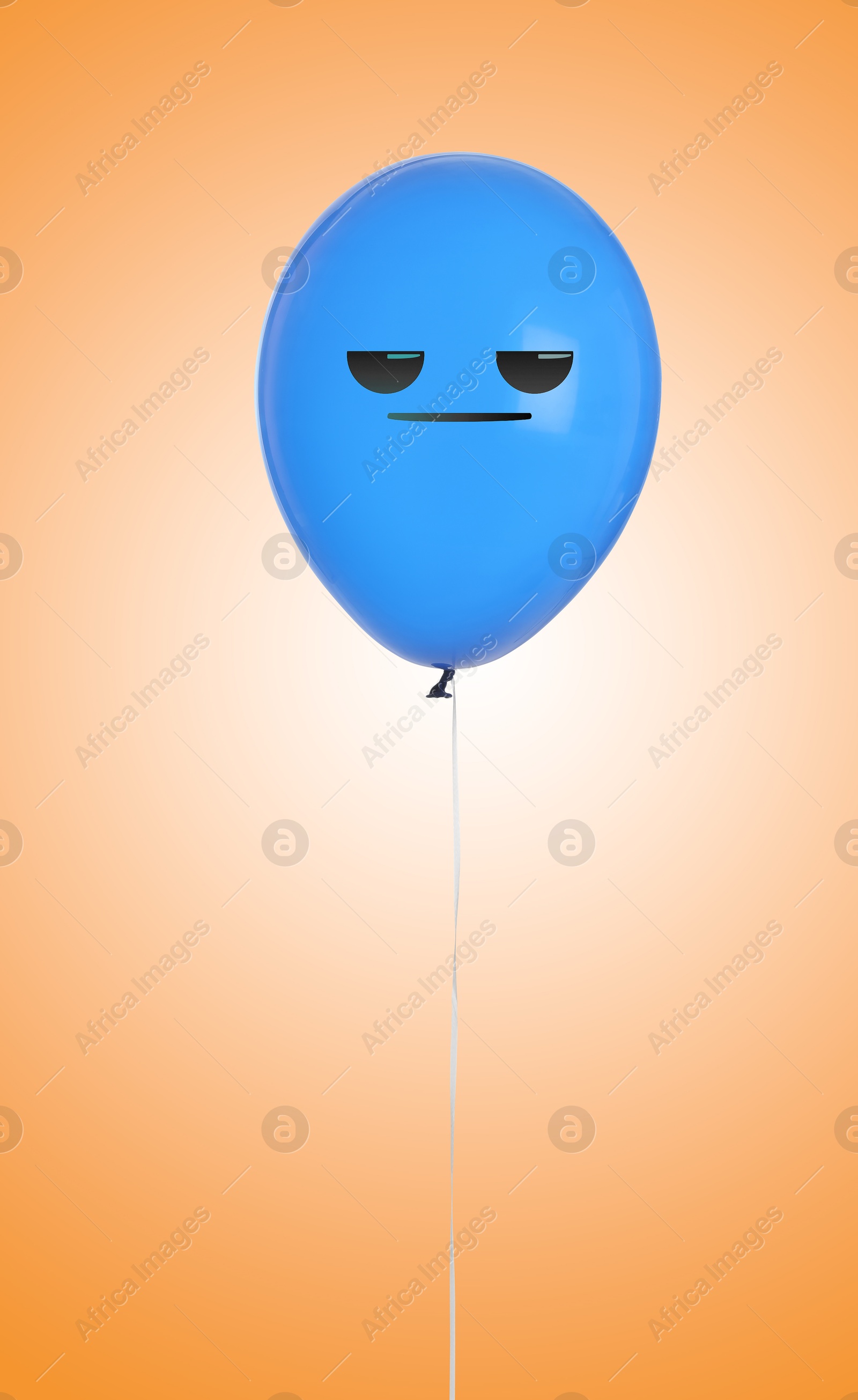 Image of Blue balloon with displeased face on orange gradient background