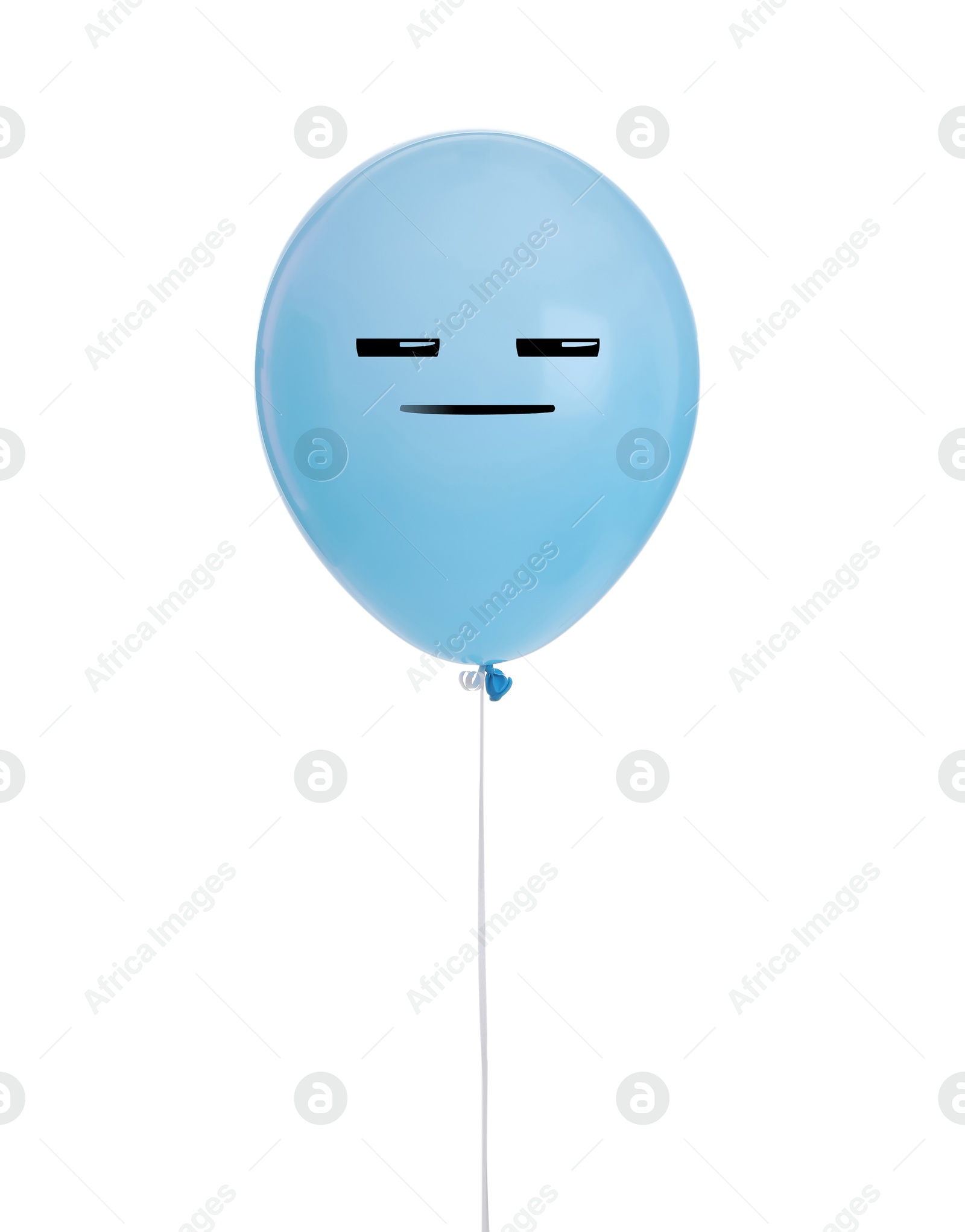 Image of Light blue balloon with sleepy or distrustful face on white background