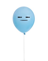 Image of Light blue balloon with sleepy or distrustful face on white background