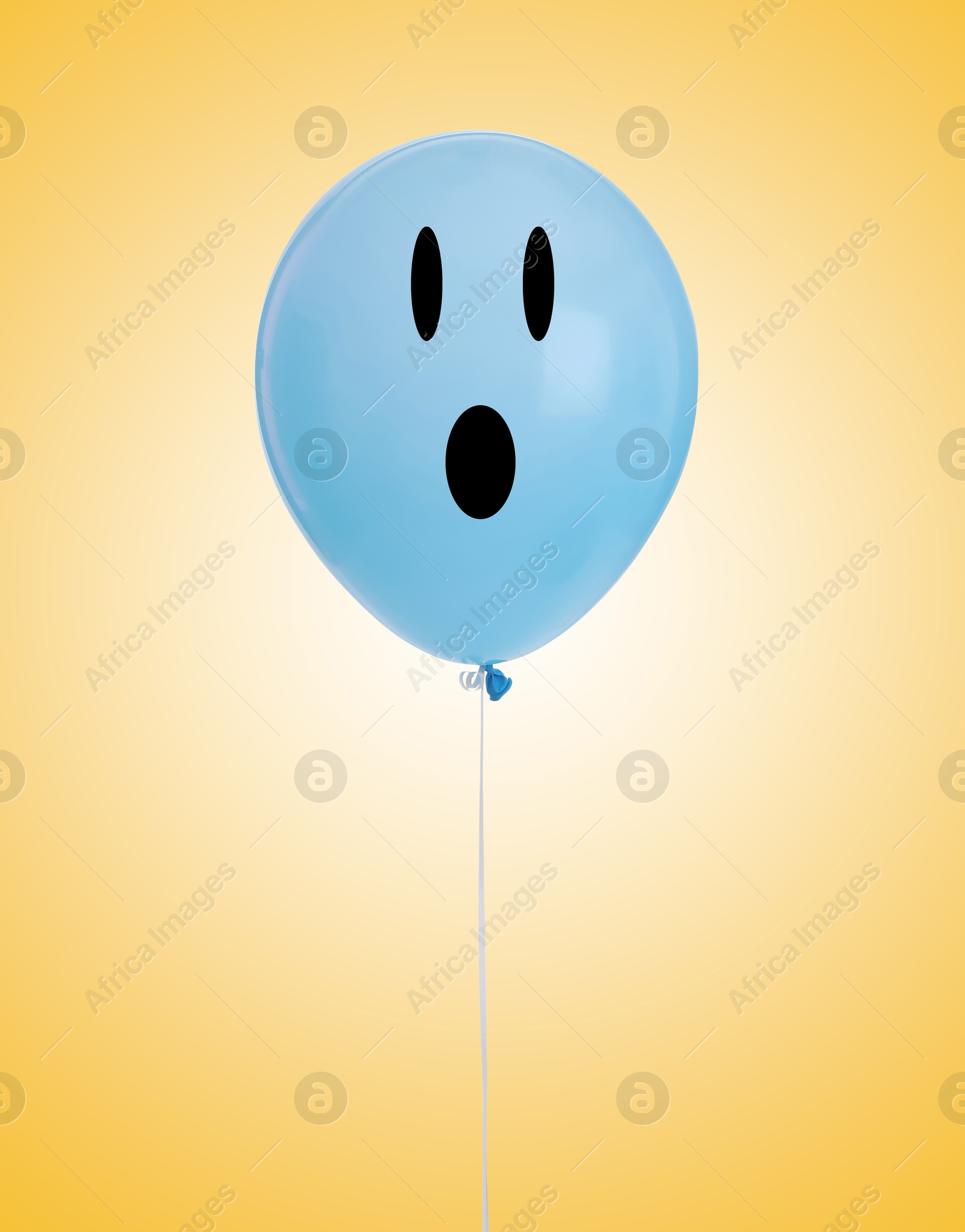 Image of Light blue balloon with shocked face on orange gradient background