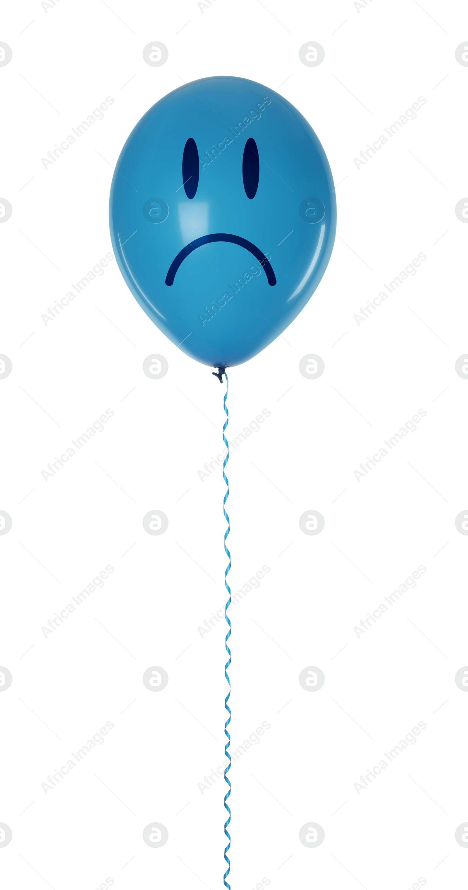 Image of Blue balloon with unhappy face on white background