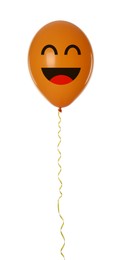 Image of Orange balloon with happy face on white background