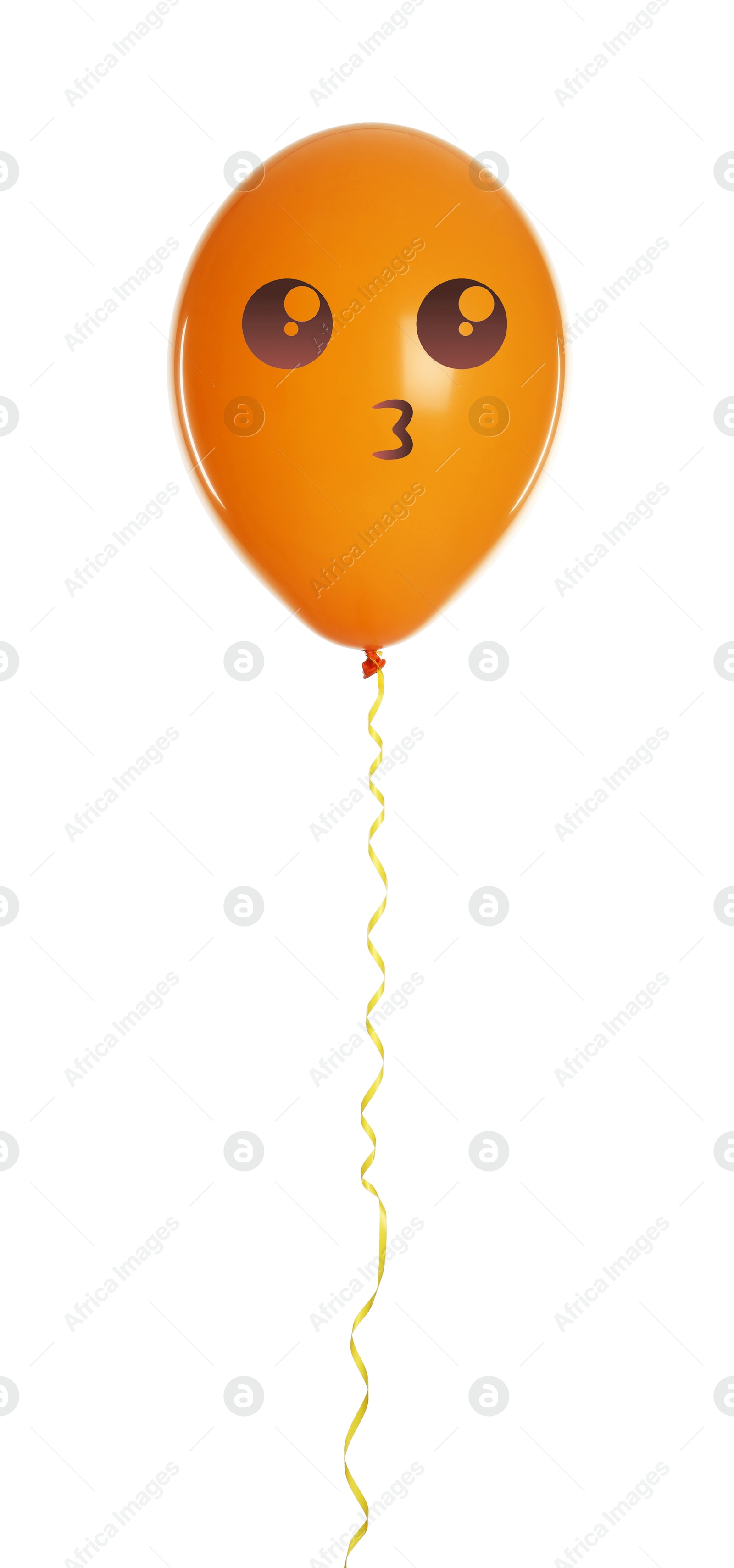 Image of Orange balloon with kissing face on white background