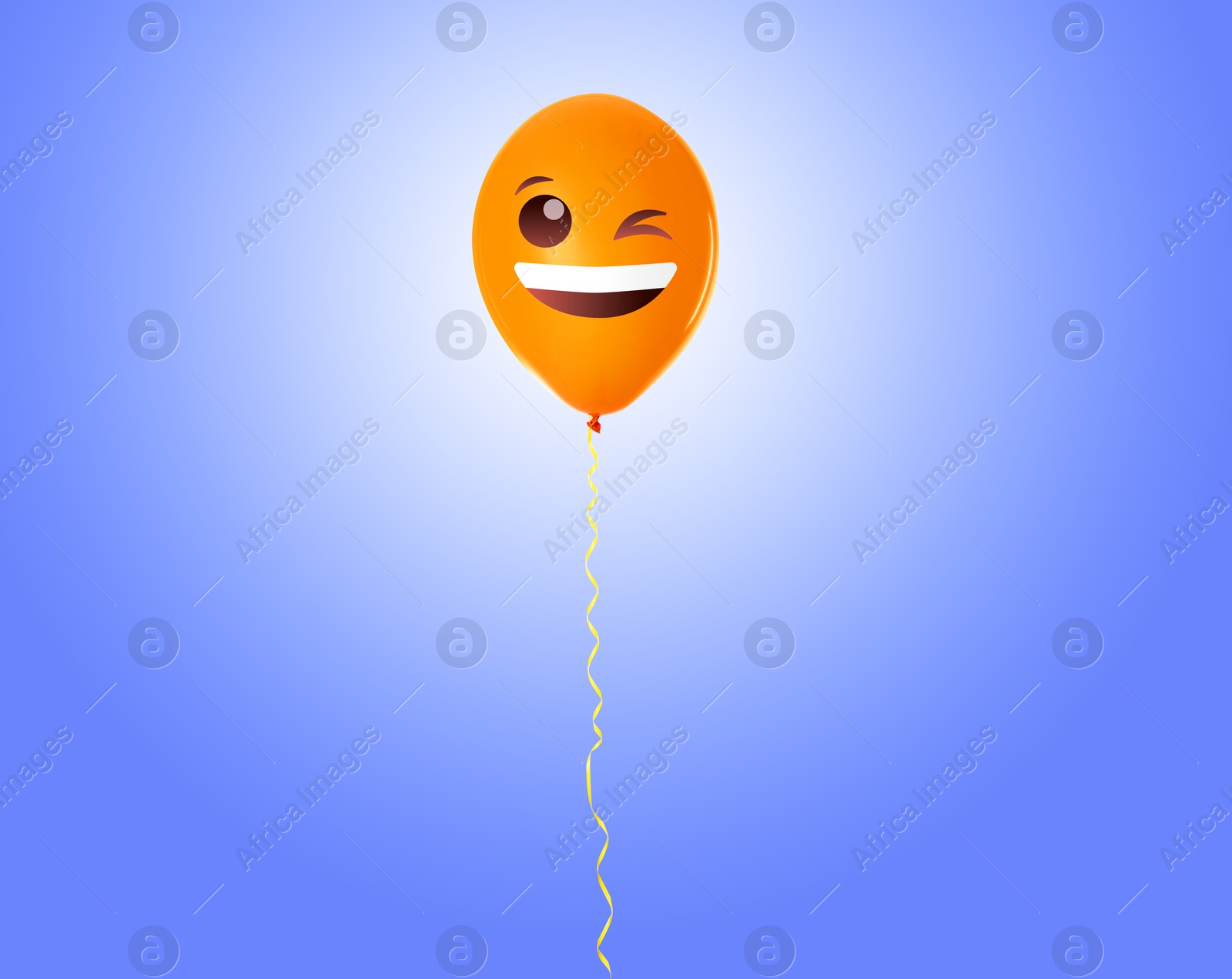 Image of Orange balloon with winking face on blue gradient background