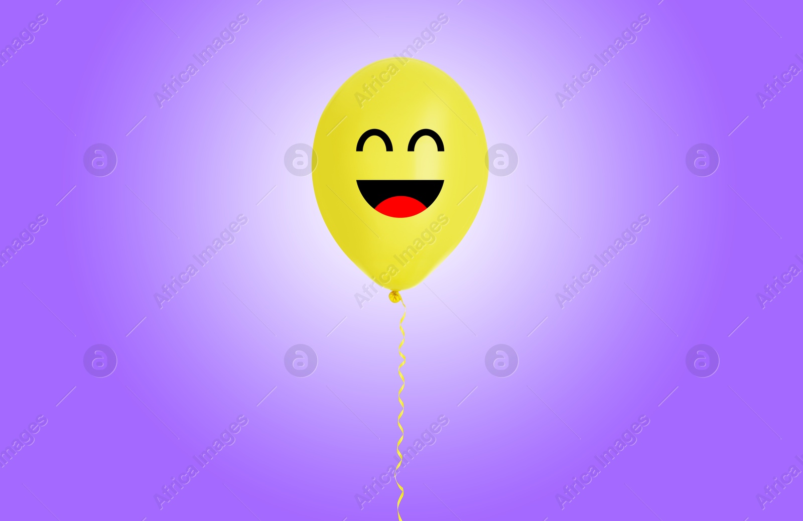 Image of Yellow balloon with happy face on violet gradient background