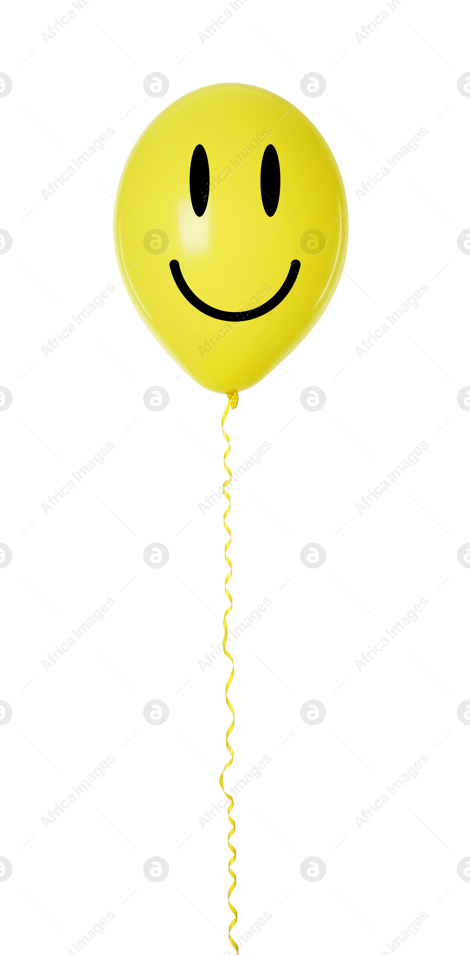 Image of Yellow balloon with happy face on white background