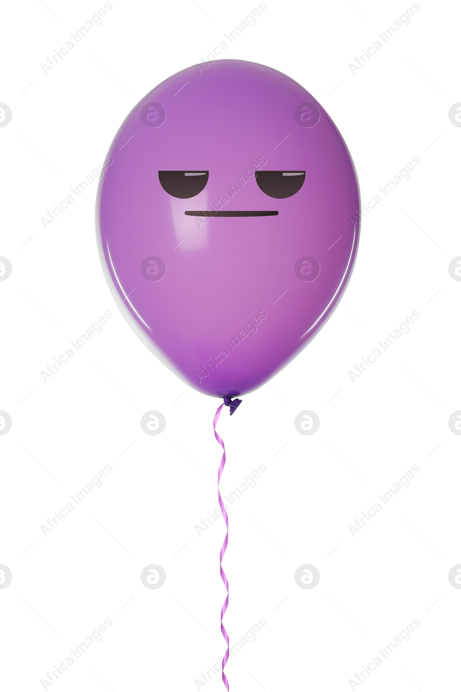 Image of Violet balloon with displeased face on white background