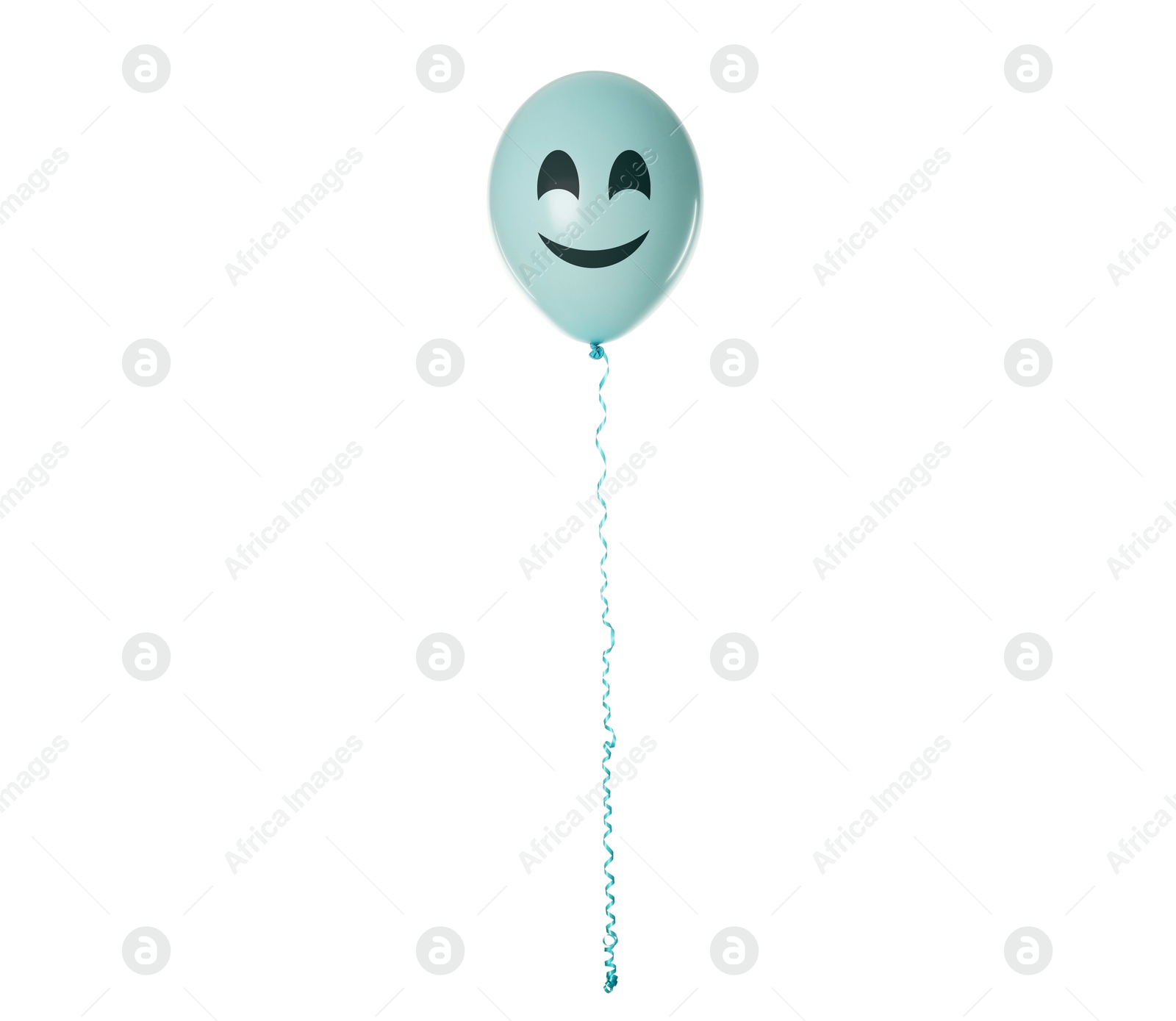 Image of Turquoise balloon with happy face on white background