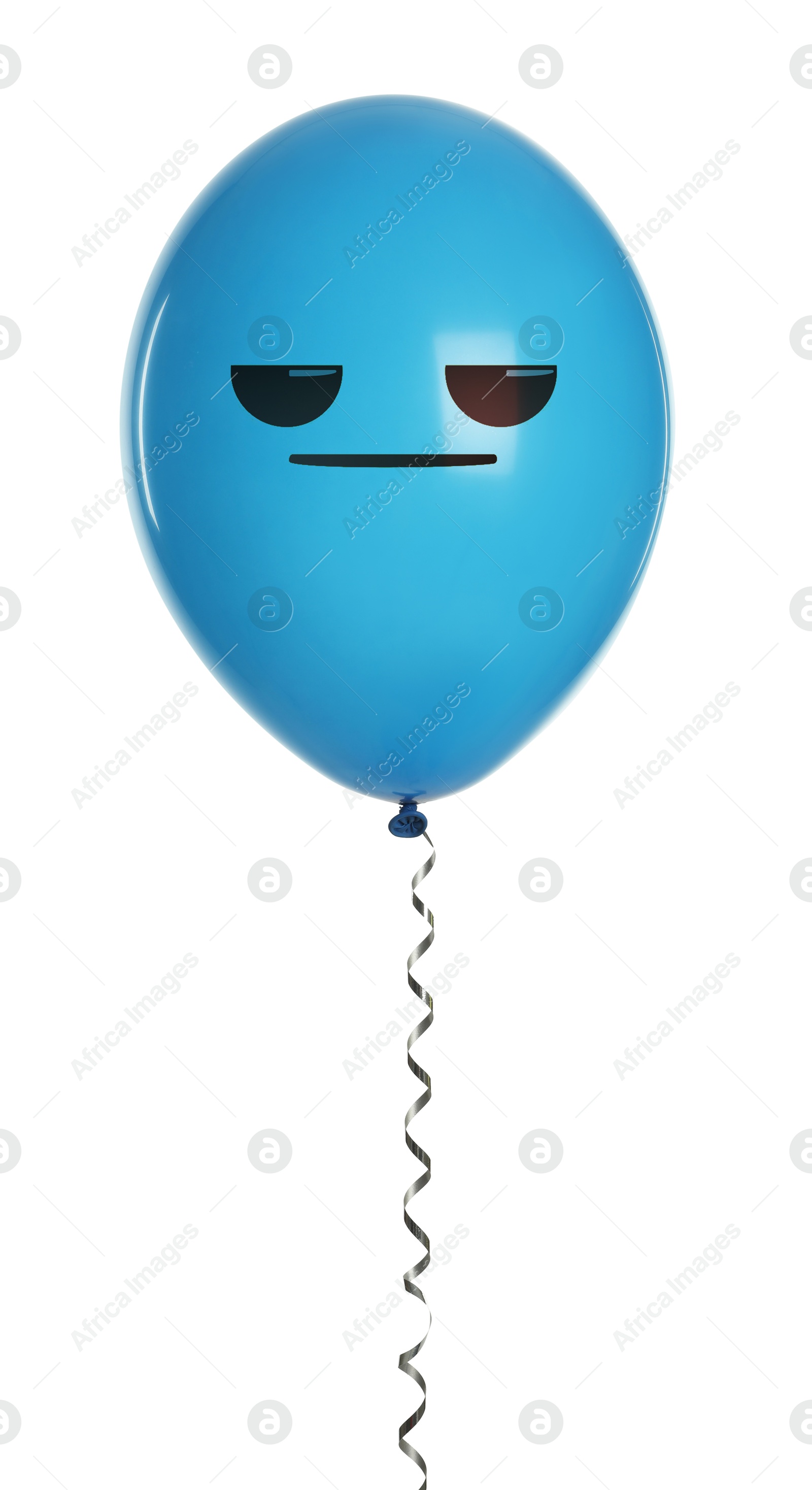 Image of Blue balloon with displeased face on white background