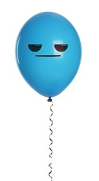 Image of Blue balloon with displeased face on white background