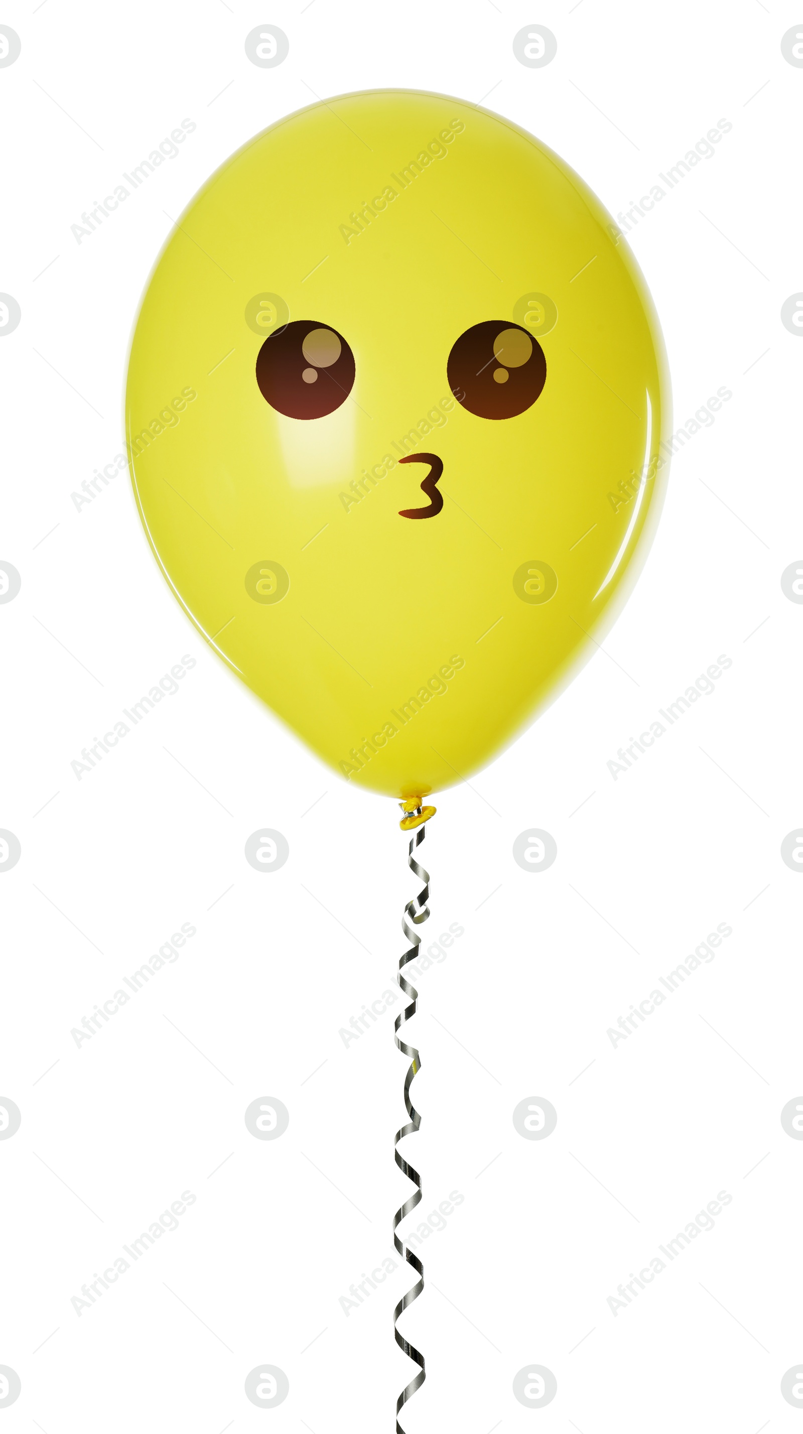 Image of Yellow balloon with kissing face on white background