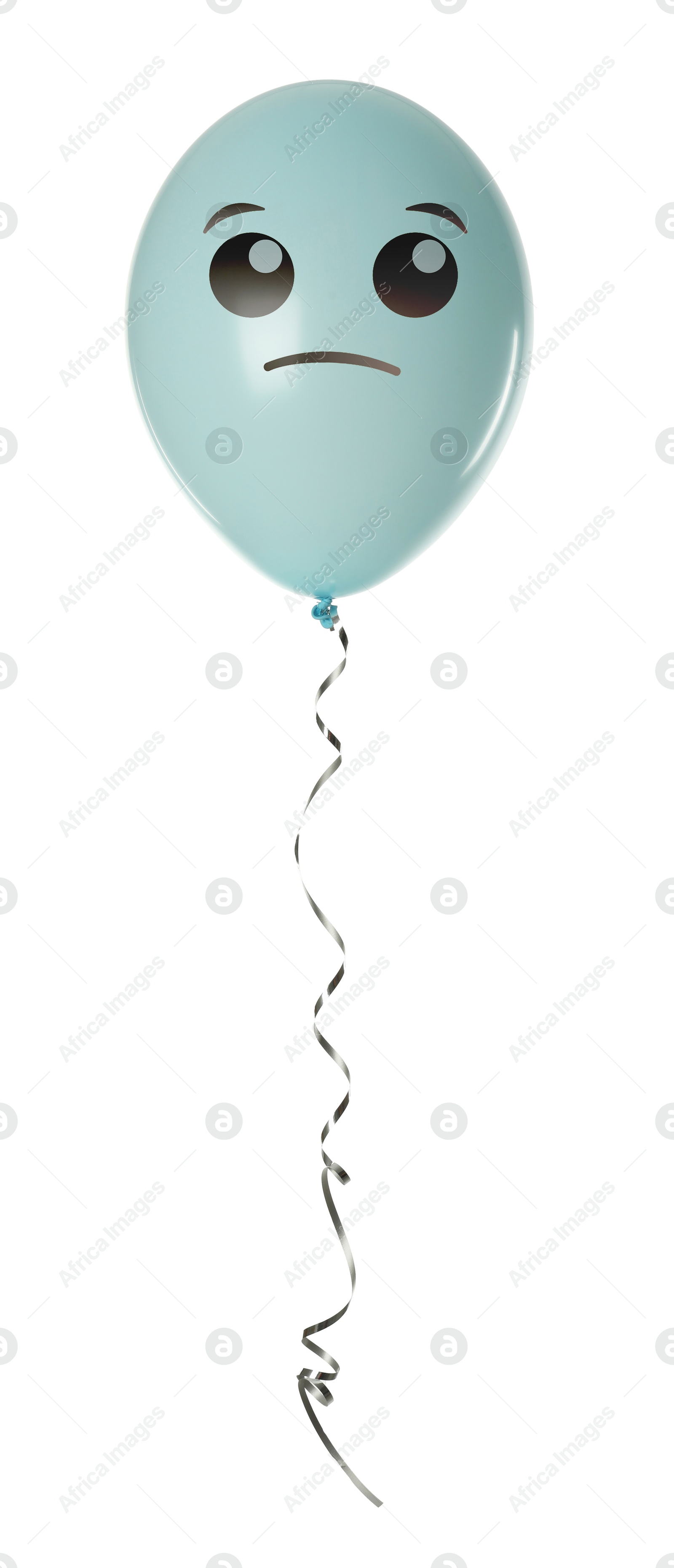 Image of Turquoise balloon with unhappy face on white background