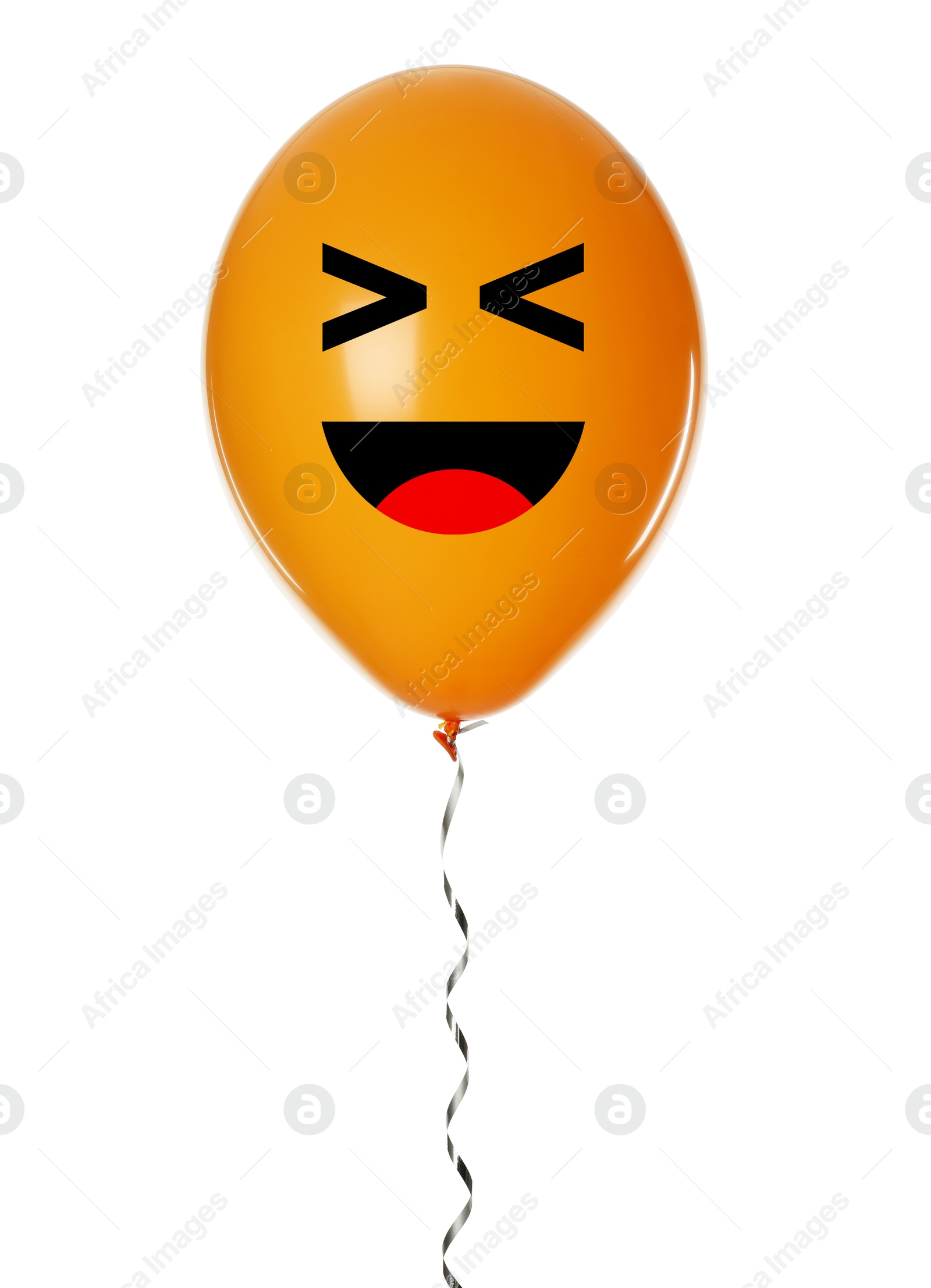 Image of Orange balloon with happy or laughing face on white background