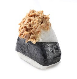 Photo of Tasty tuna onigiri (Japanese rice ball) isolated on white