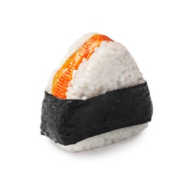 Photo of Tasty onigiri (Japanese rice ball) isolated on white