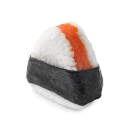 Photo of Tasty onigiri (Japanese rice ball) isolated on white