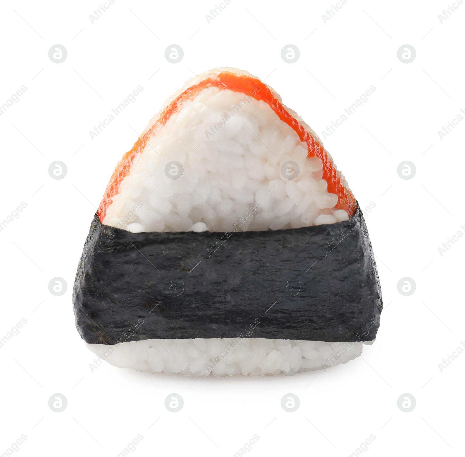 Tasty onigiri (Japanese rice ball) isolated on white Photo of Tasty onigiri (Japanese rice ball) isolated on white