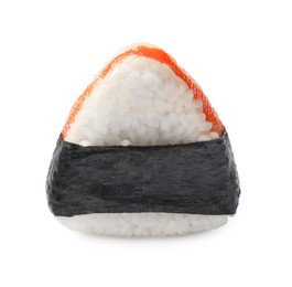 Photo of Tasty onigiri (Japanese rice ball) isolated on white