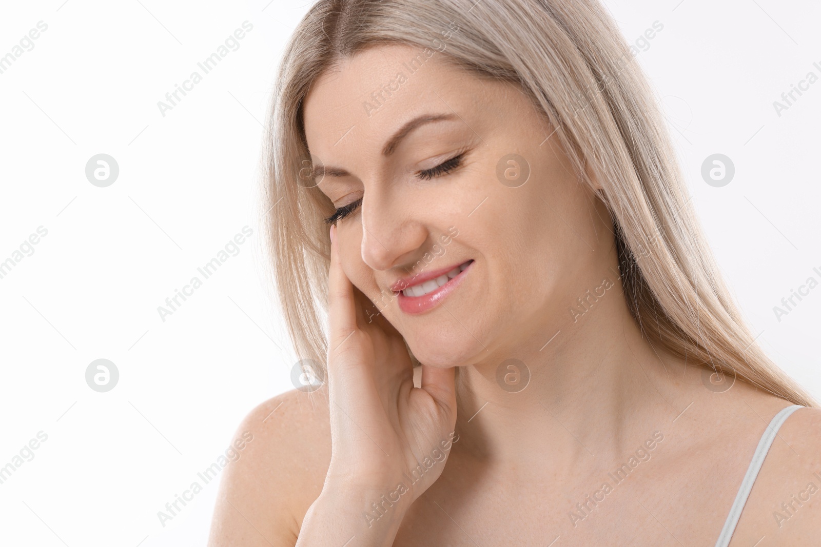 Photo of Portrait of beautiful woman on white background