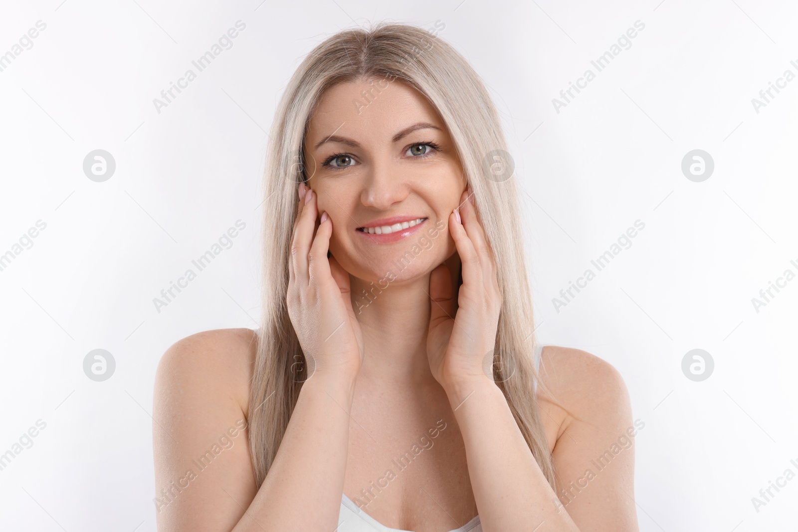 Photo of Portrait of beautiful woman on white background