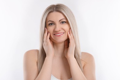 Photo of Portrait of beautiful woman on white background