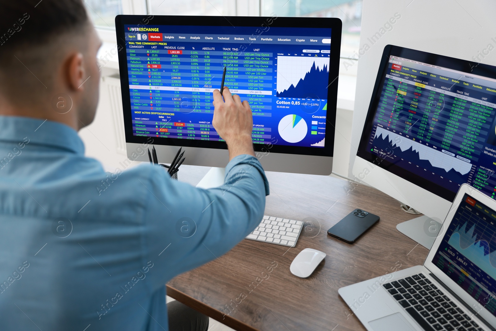 Photo of Financial trading specialist working with data in office, selective focus