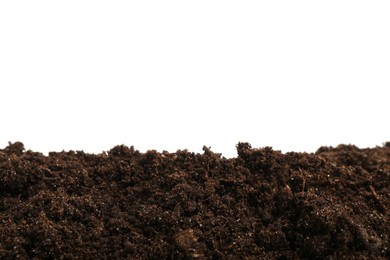 Photo of Fresh soil isolated on white. Gardening season