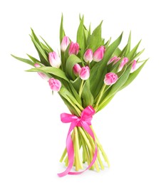 Bouquet of beautiful pink tulips isolated on white