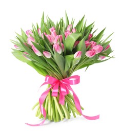 Bouquet of beautiful pink tulips isolated on white