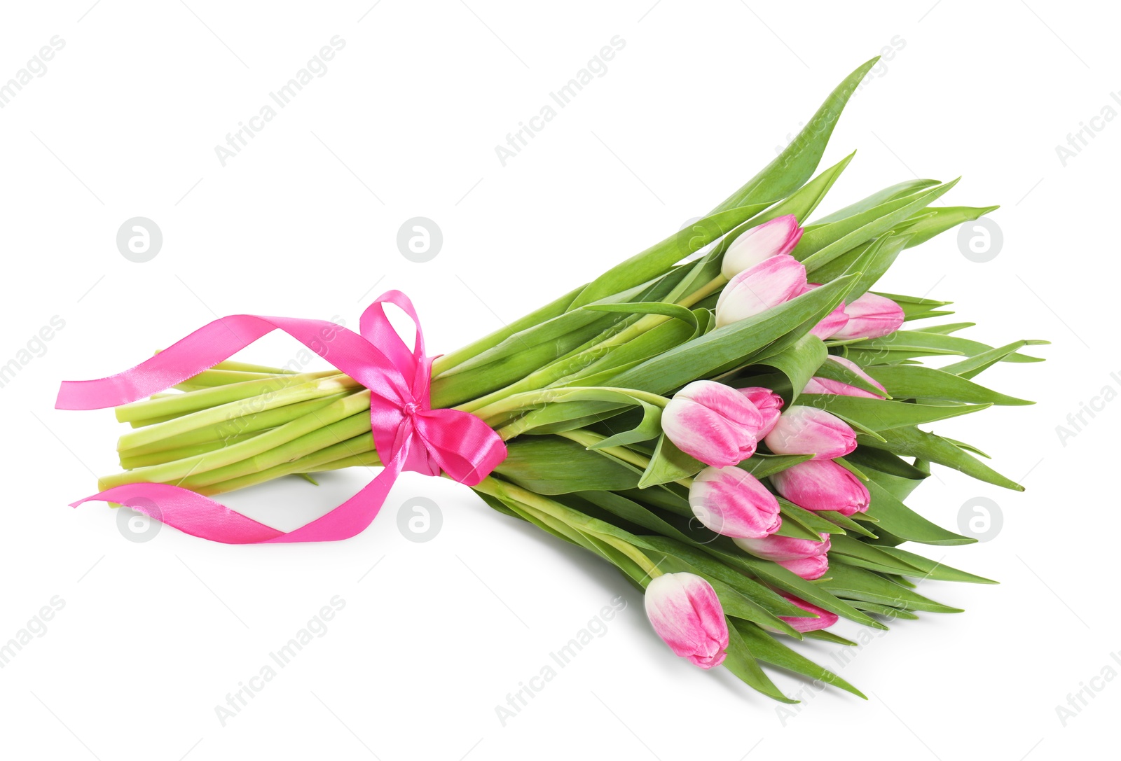 Photo of Bouquet of beautiful pink tulips isolated on white