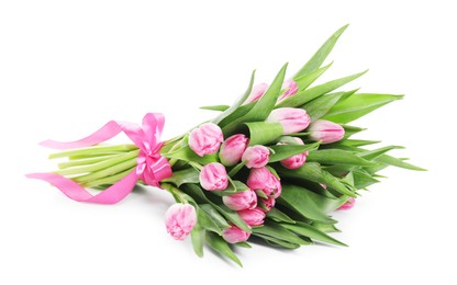 Bouquet of beautiful pink tulips isolated on white