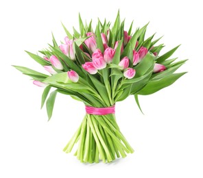 Bouquet of beautiful pink tulips isolated on white