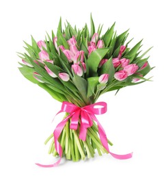 Bouquet of beautiful pink tulips isolated on white