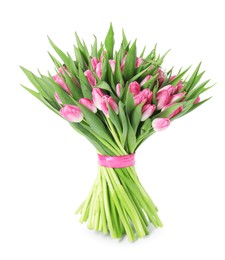 Photo of Bouquet of beautiful pink tulips isolated on white