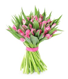 Photo of Bouquet of beautiful pink tulips isolated on white