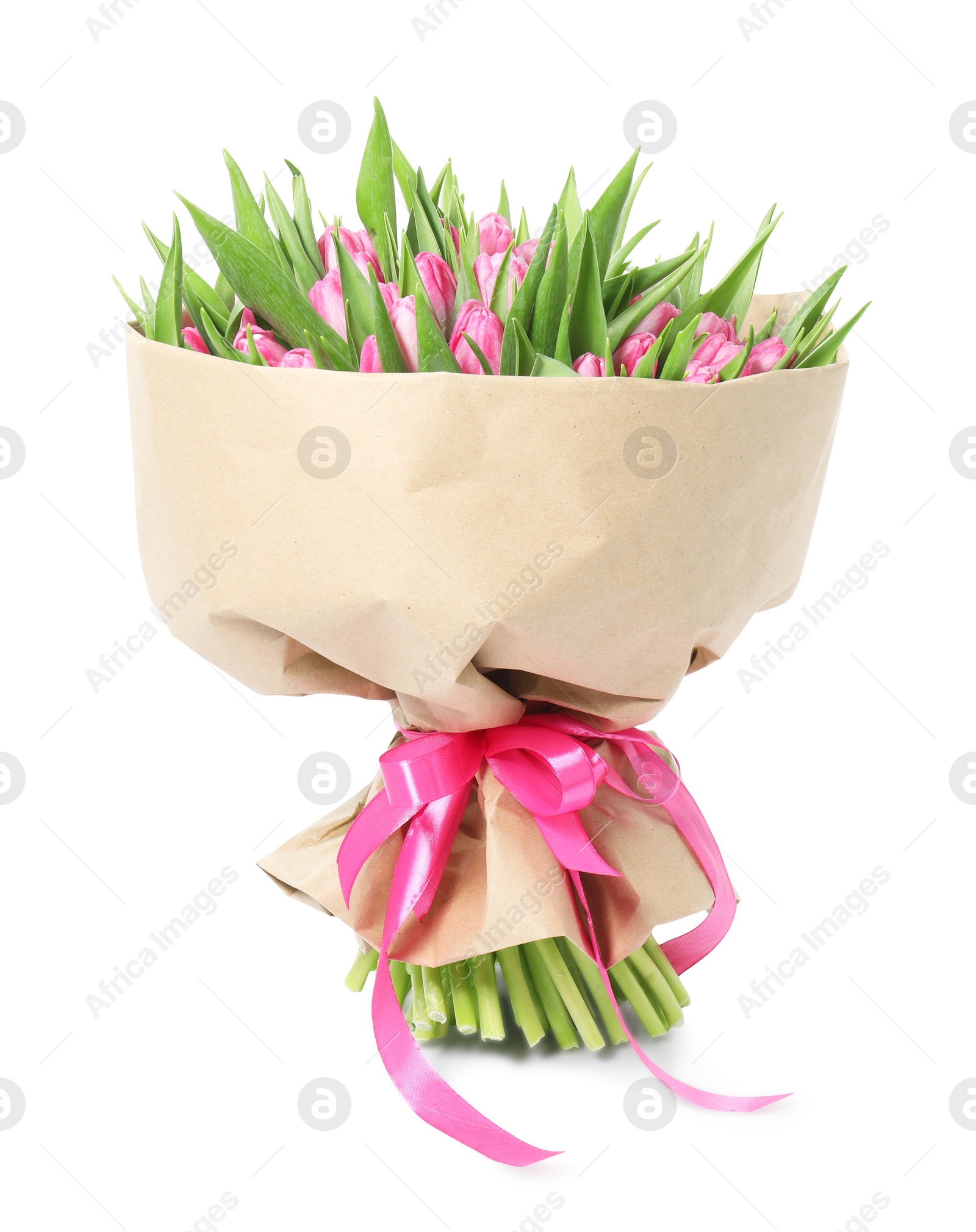 Photo of Bouquet of beautiful pink tulips isolated on white