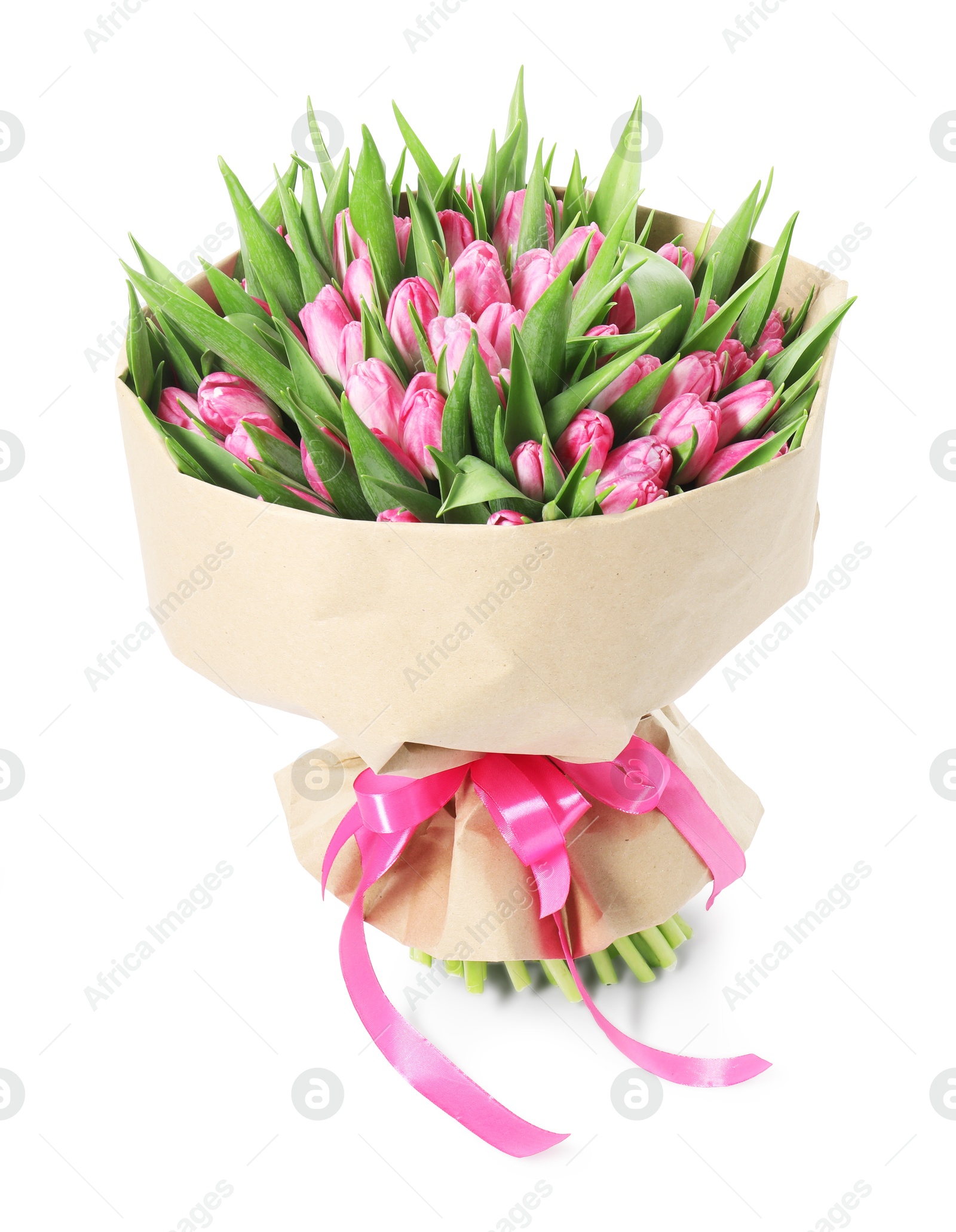 Photo of Bouquet of beautiful pink tulips isolated on white