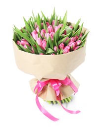 Bouquet of beautiful pink tulips isolated on white