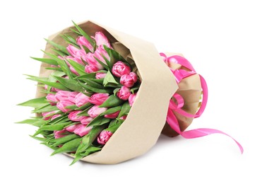 Bouquet of beautiful pink tulips isolated on white