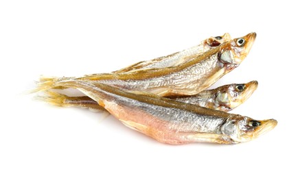 Dried salted smelt fish isolated on white