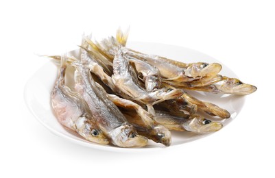 Dried salted smelt fish isolated on white