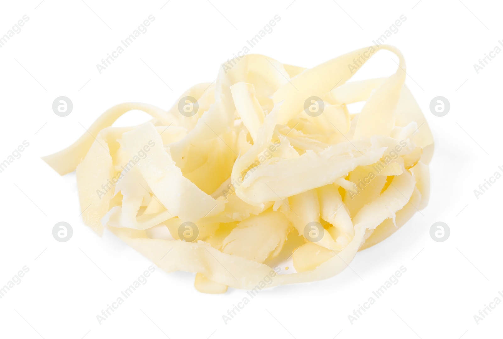 Photo of Dried shredded squid isolated on white. Salty snack